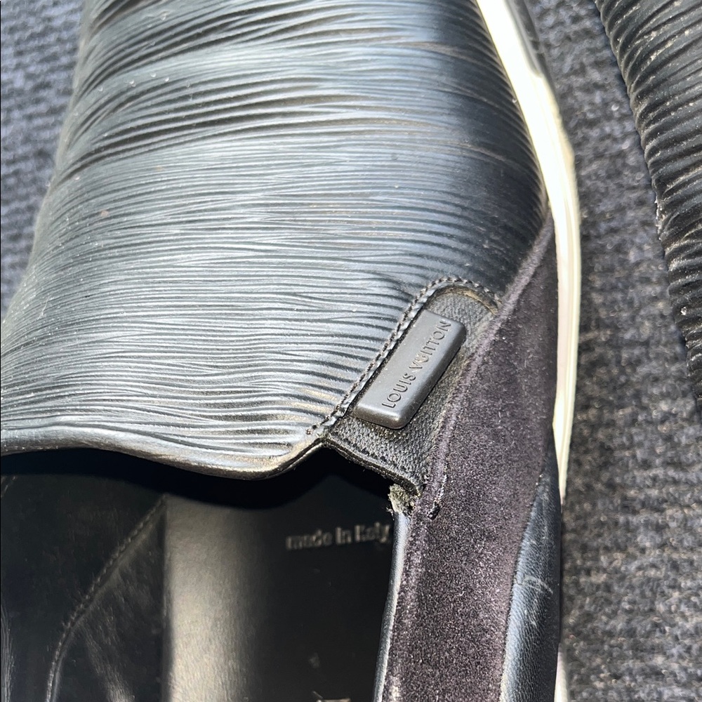 Louis Vuitton Black Textured Leather Slip-On Loafers - Picture 9 of 11